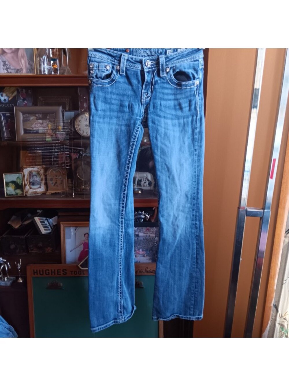 Miss Me Girls Bootcut Distressed Jeans Size 14 Embellished Pockets 26x31